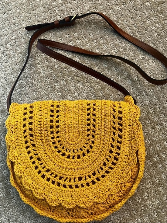 Patricia Nash Handbags - Patricia Nash Yellow Crochet Crossbody with Brown Strap
